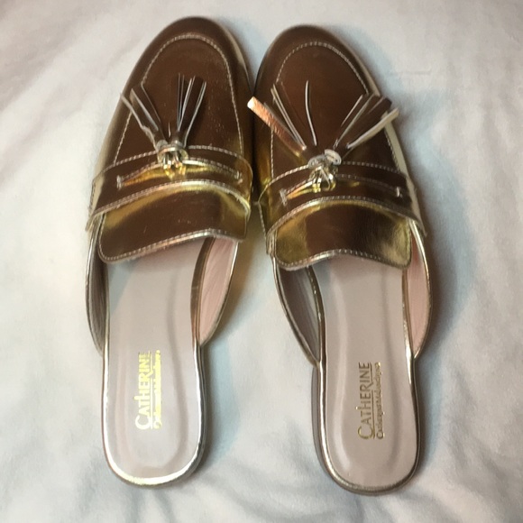 💚 Catherine Malandrino Gold Slip On Loafers Sz 8 - Picture 5 of 8
